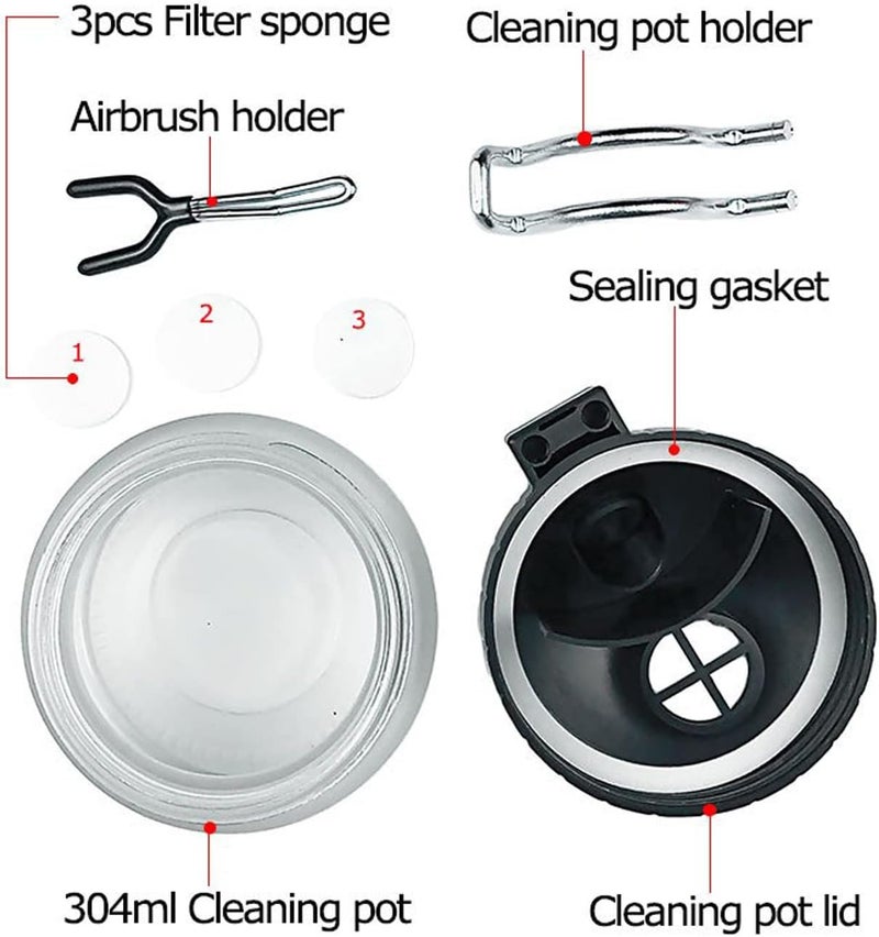 JOYABEST Multi-Purpose AirbrushCleaning Pot Airbrush Washing Tool, Spray Gun CleanerAir BrushGlassJar with Holder Station - Image 3